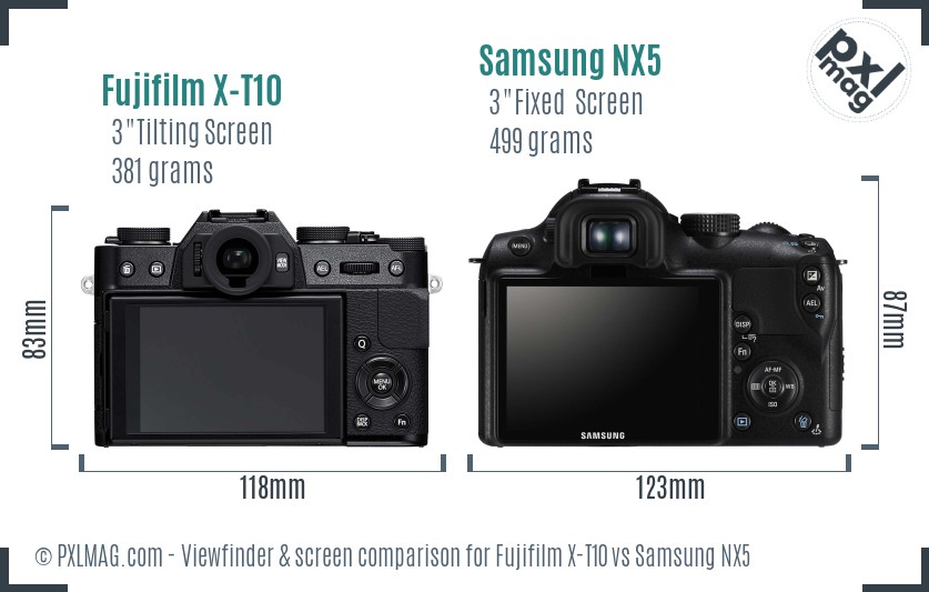Fujifilm X-T10 vs Samsung NX5 Screen and Viewfinder comparison