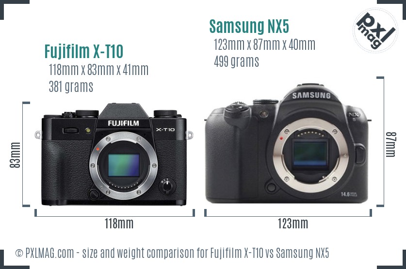 Fujifilm X-T10 vs Samsung NX5 size comparison Fujifilm X-T10 vs Samsung NX5 size comparison