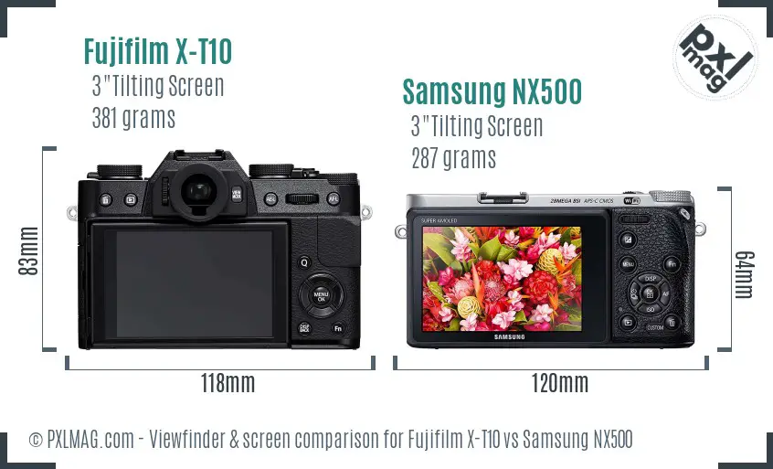 Fujifilm X-T10 vs Samsung NX500 Screen and Viewfinder comparison