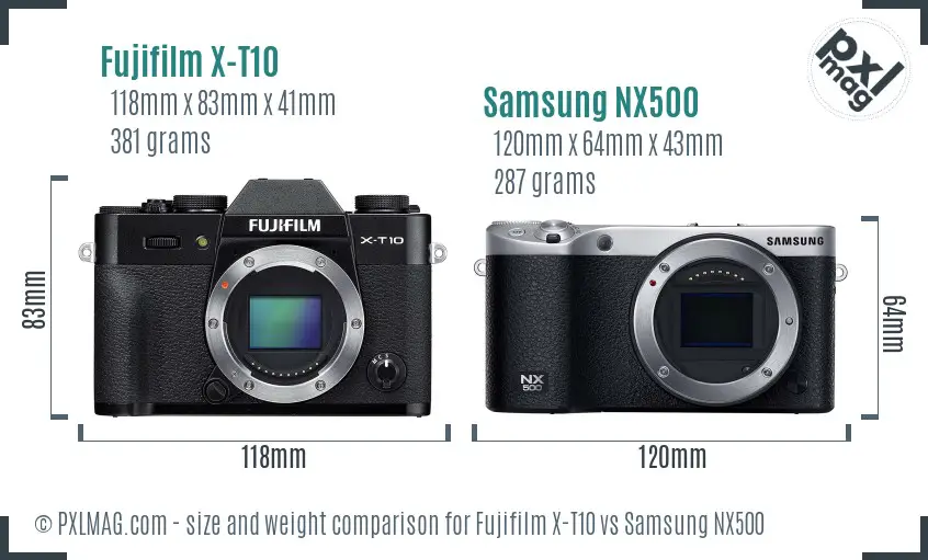 Fujifilm X-T10 vs Samsung NX500 size comparison
