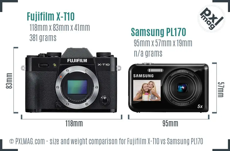 Fujifilm X-T10 vs Samsung PL170 size comparison