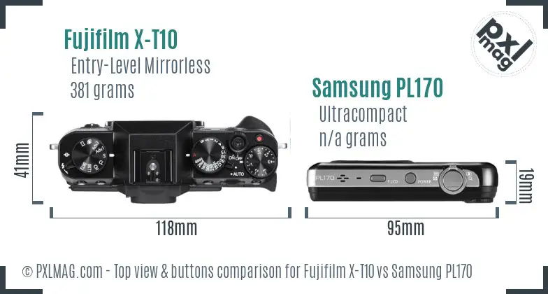 Fujifilm X-T10 vs Samsung PL170 top view buttons comparison