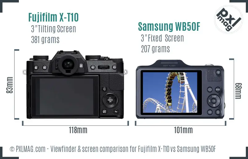 Fujifilm X-T10 vs Samsung WB50F Screen and Viewfinder comparison