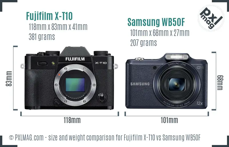 Fujifilm X-T10 vs Samsung WB50F size comparison