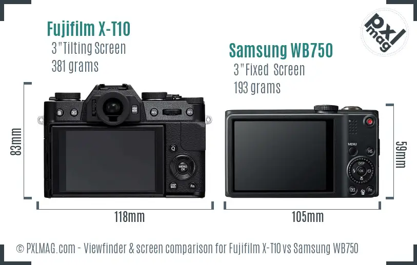 Fujifilm X-T10 vs Samsung WB750 Screen and Viewfinder comparison