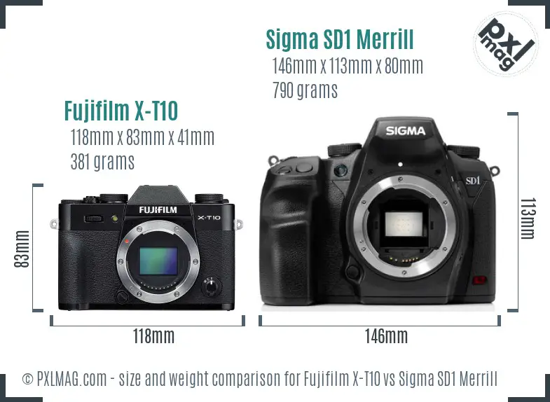 Fujifilm X-T10 vs Sigma SD1 Merrill size comparison