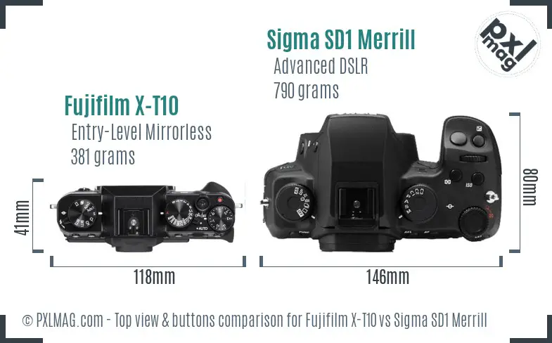 Fujifilm X-T10 vs Sigma SD1 Merrill top view buttons comparison