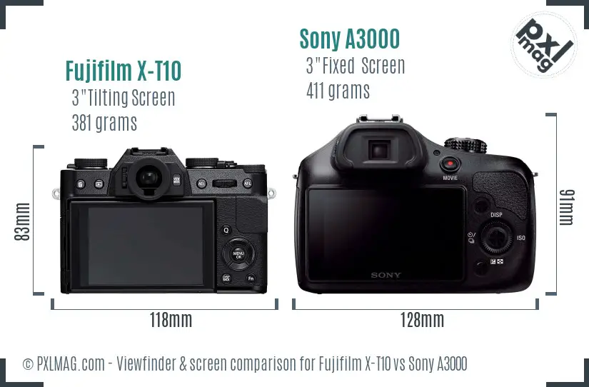 Fujifilm X-T10 vs Sony A3000 Screen and Viewfinder comparison