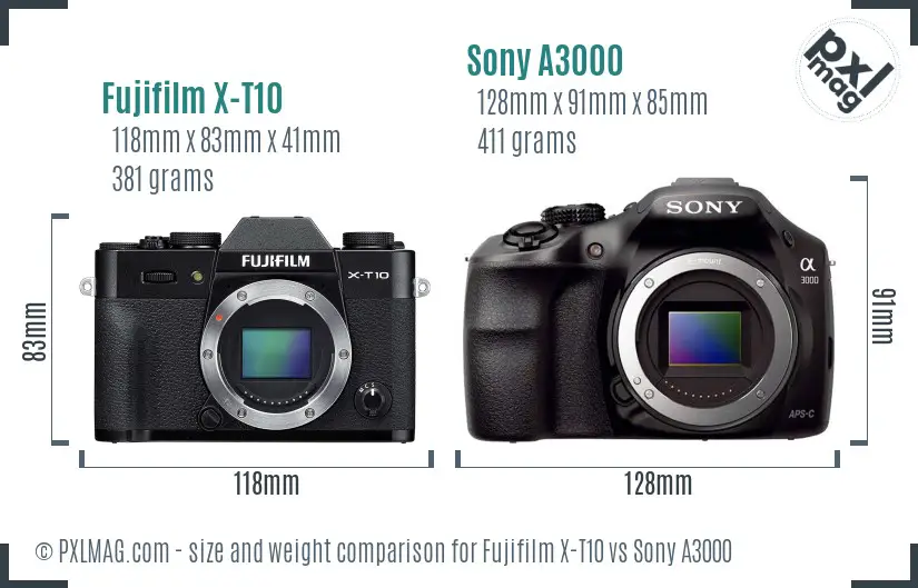 Fujifilm X-T10 vs Sony A3000 size comparison