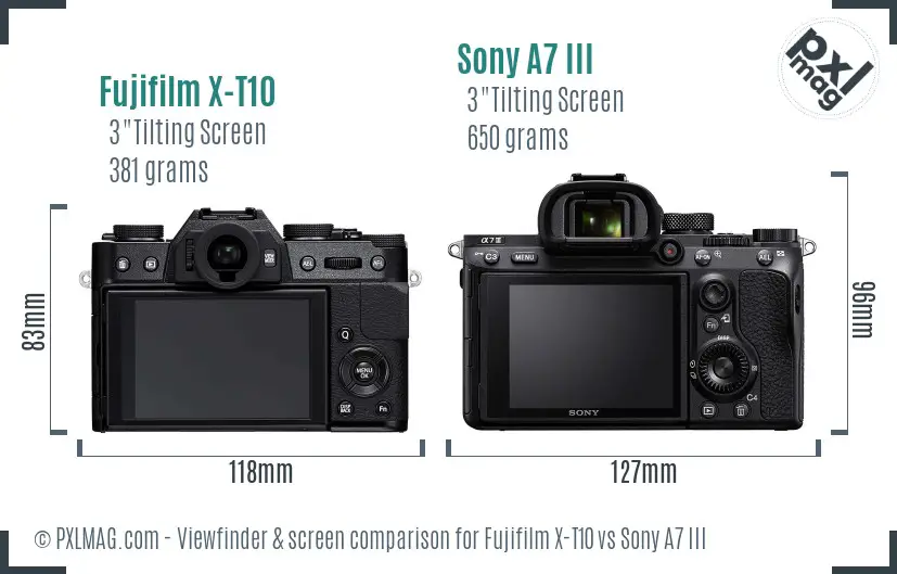 Fujifilm X-T10 vs Sony A7 III Screen and Viewfinder comparison