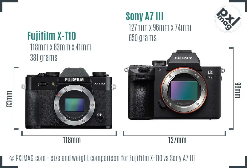 Fujifilm X-T10 vs Sony A7 III size comparison