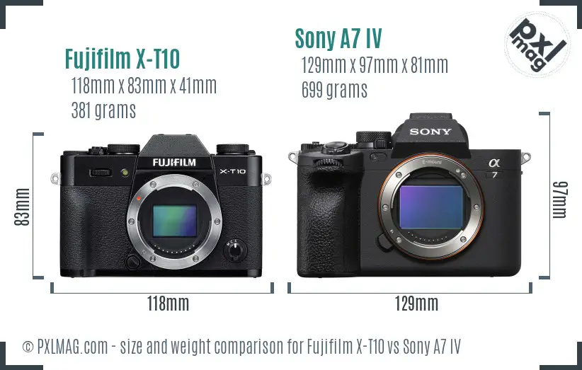 Fujifilm X-T10 vs Sony A7 IV size comparison
