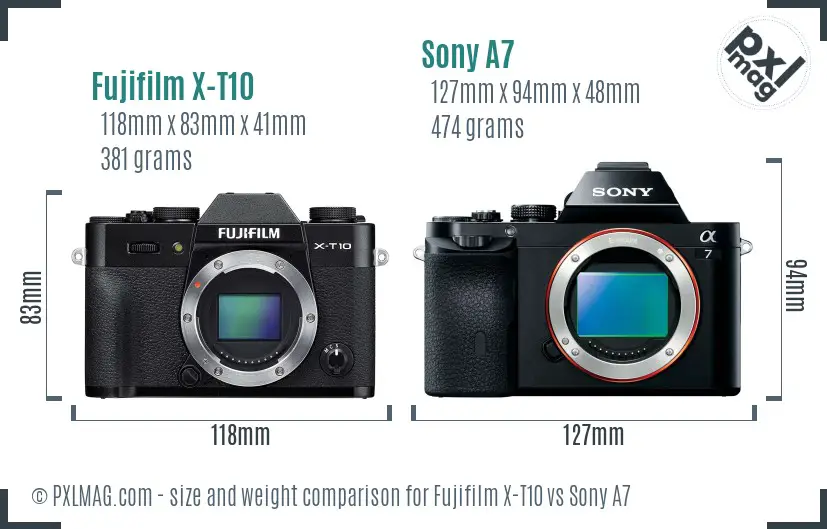 Fujifilm X-T10 vs Sony A7 size comparison