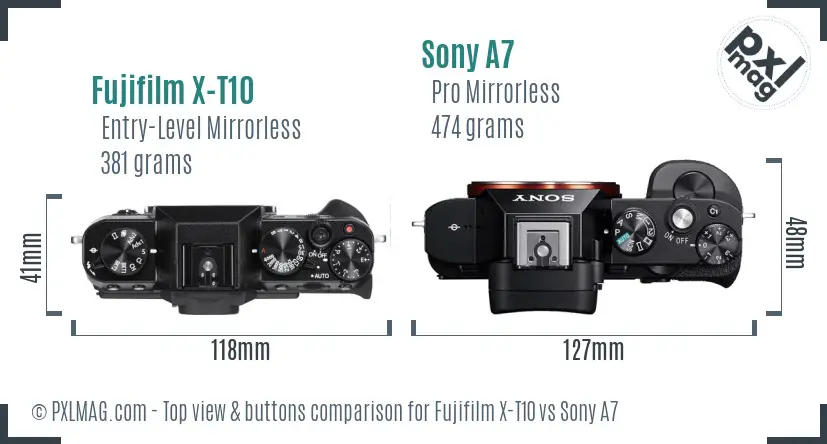 Fujifilm X-T10 vs Sony A7 top view buttons comparison
