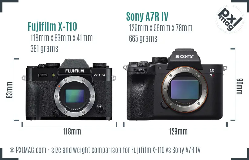 Fujifilm X-T10 vs Sony A7R IV size comparison