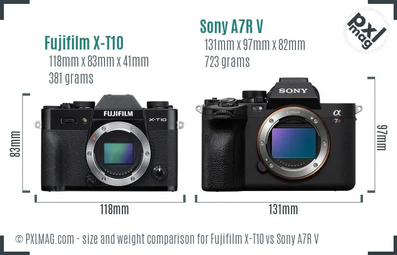 Fujifilm X-T10 vs Sony A7R V size comparison