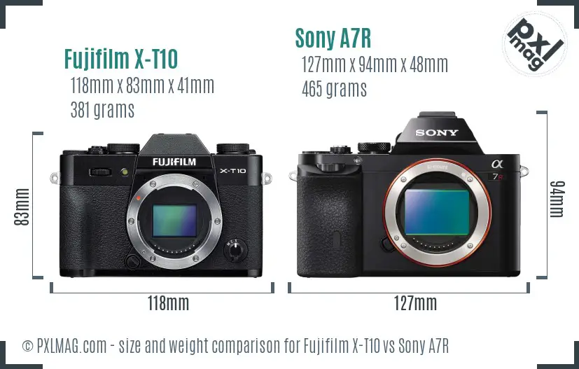 Fujifilm X-T10 vs Sony A7R size comparison