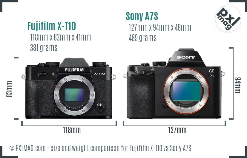 Fujifilm X-T10 vs Sony A7S size comparison