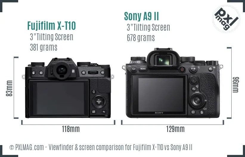 Fujifilm X-T10 vs Sony A9 II Screen and Viewfinder comparison