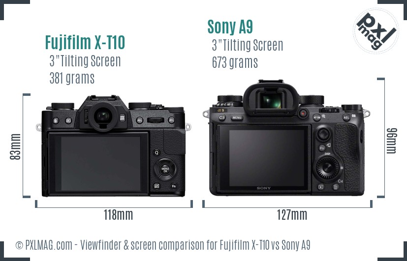 Fujifilm X-T10 vs Sony A9 Screen and Viewfinder comparison