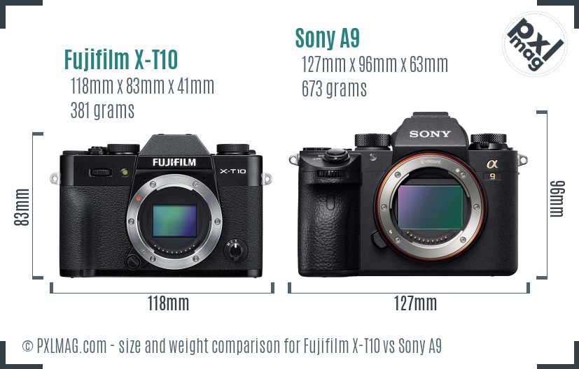 Fujifilm X-T10 vs Sony A9 size comparison Fujifilm X-T10 vs Sony A9 size comparison