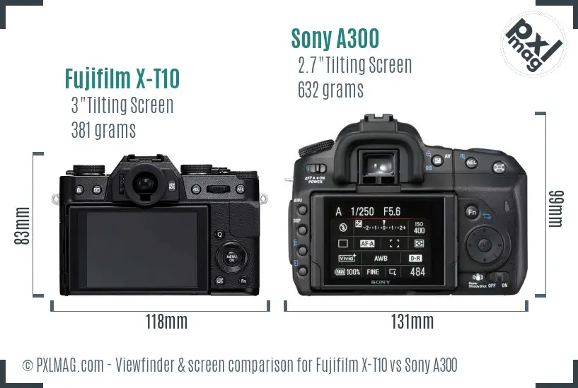Fujifilm X-T10 vs Sony A300 Screen and Viewfinder comparison