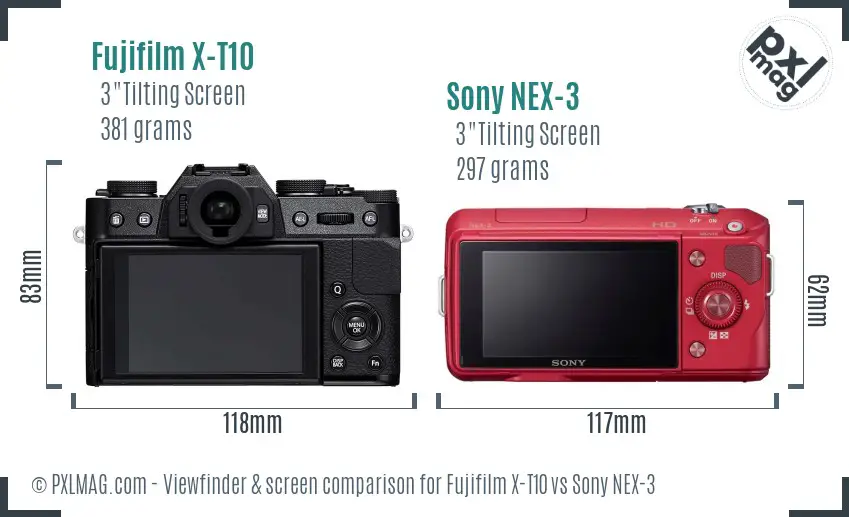 Fujifilm X-T10 vs Sony NEX-3 Screen and Viewfinder comparison Fujifilm X-T10 vs Sony NEX-3 Screen and Viewfinder comparison