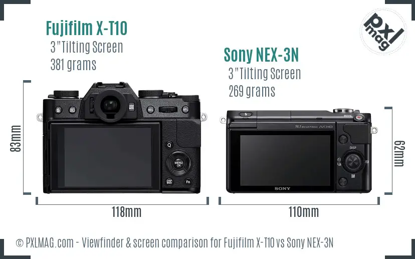 Fujifilm X-T10 vs Sony NEX-3N Screen and Viewfinder comparison