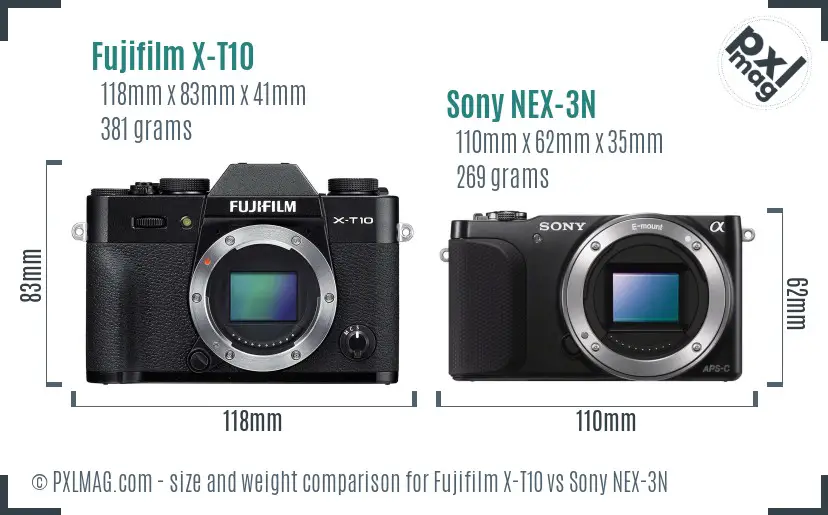 Fujifilm X-T10 vs Sony NEX-3N size comparison