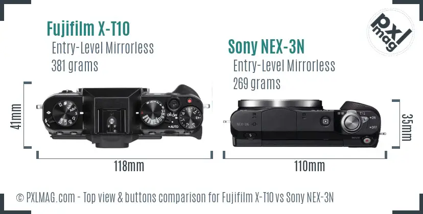 Fujifilm X-T10 vs Sony NEX-3N top view buttons comparison