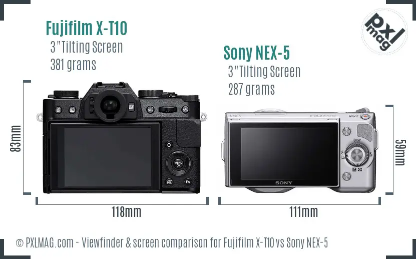 Fujifilm X-T10 vs Sony NEX-5 Screen and Viewfinder comparison