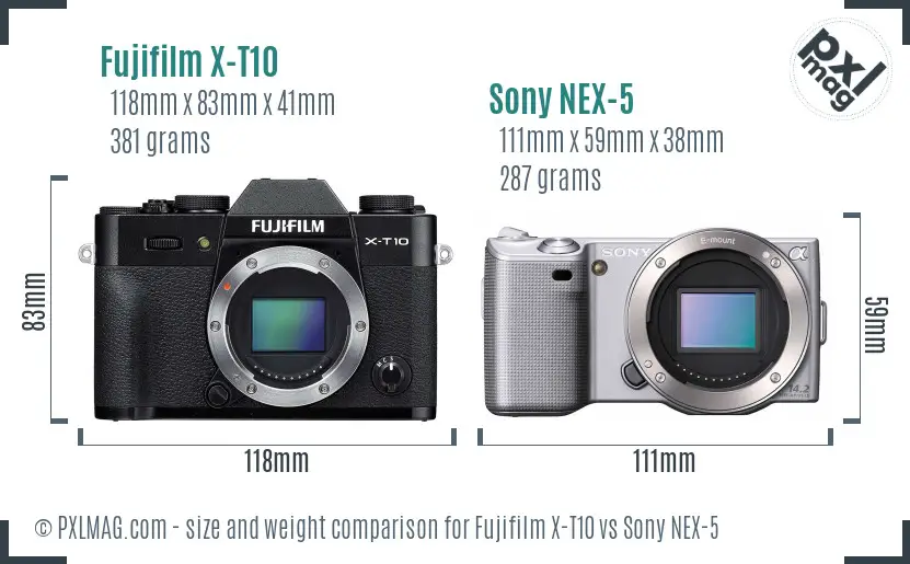 Fujifilm X-T10 vs Sony NEX-5 size comparison