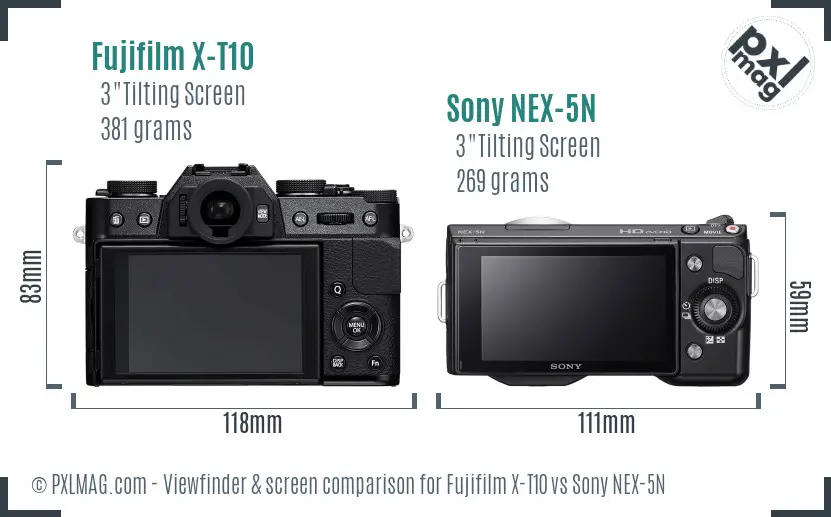 Fujifilm X-T10 vs Sony NEX-5N Screen and Viewfinder comparison