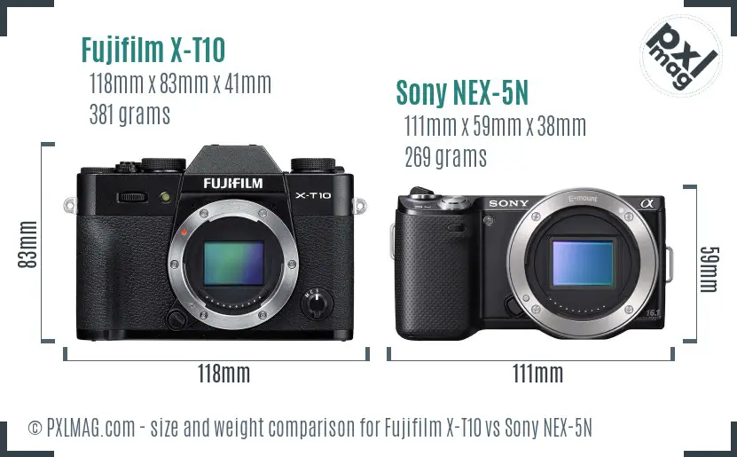 Fujifilm X-T10 vs Sony NEX-5N size comparison