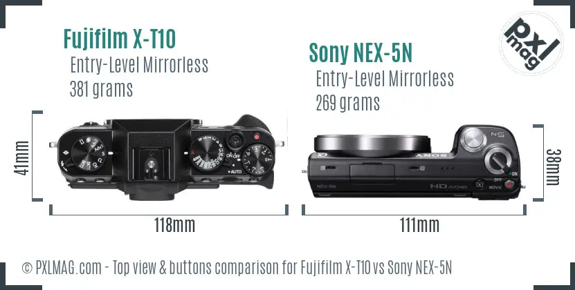 Fujifilm X-T10 vs Sony NEX-5N top view buttons comparison