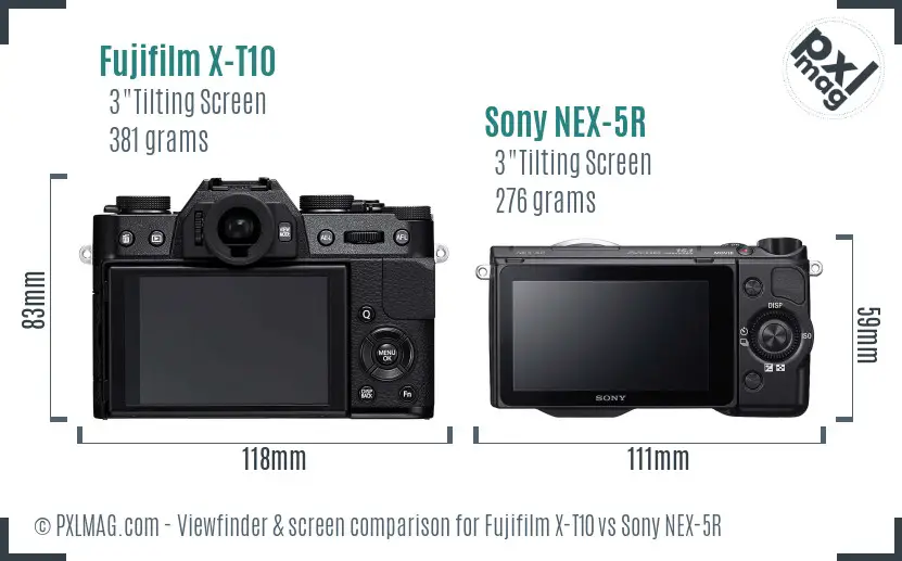 Fujifilm X-T10 vs Sony NEX-5R Screen and Viewfinder comparison