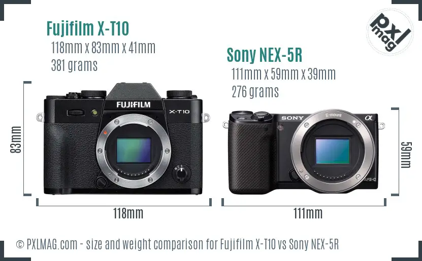 Fujifilm X-T10 vs Sony NEX-5R size comparison