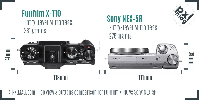 Fujifilm X-T10 vs Sony NEX-5R top view buttons comparison