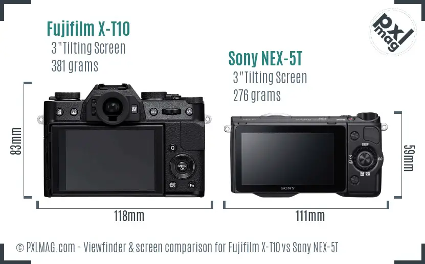 Fujifilm X-T10 vs Sony NEX-5T Screen and Viewfinder comparison
