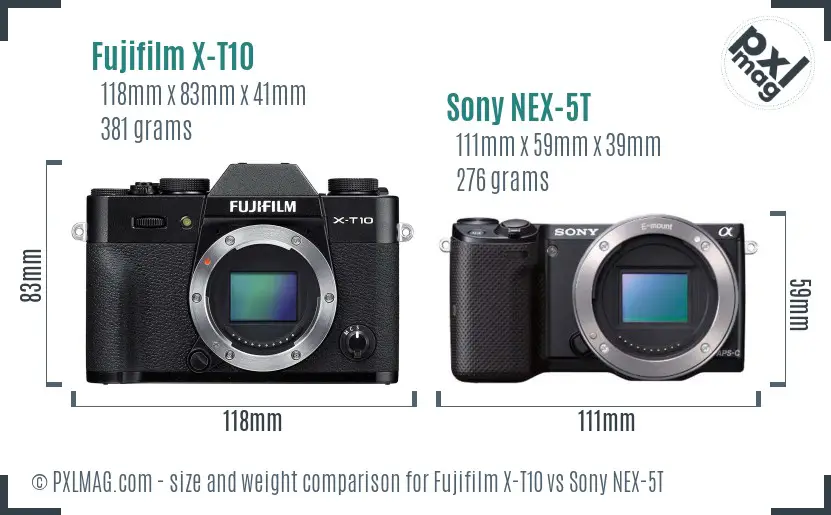 Fujifilm X-T10 vs Sony NEX-5T size comparison