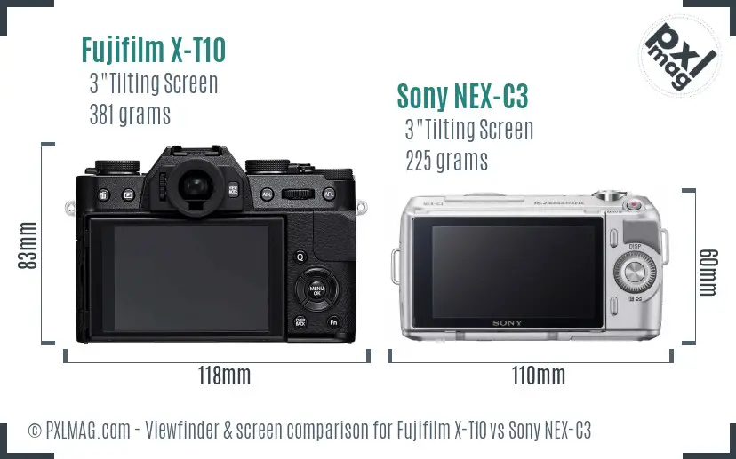 Fujifilm X-T10 vs Sony NEX-C3 Screen and Viewfinder comparison
