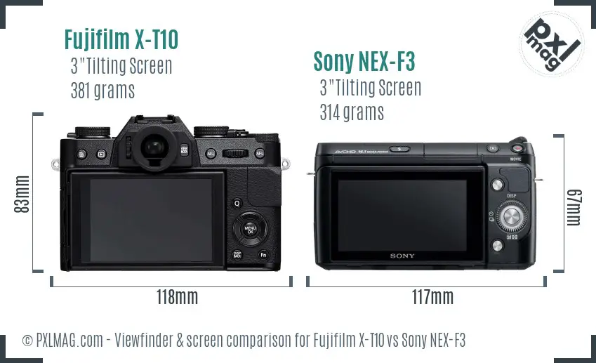 Fujifilm X-T10 vs Sony NEX-F3 Screen and Viewfinder comparison