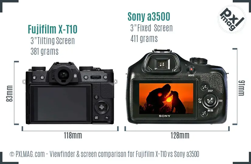 Fujifilm X-T10 vs Sony a3500 Screen and Viewfinder comparison