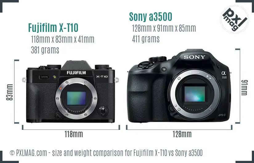 Fujifilm X-T10 vs Sony a3500 size comparison