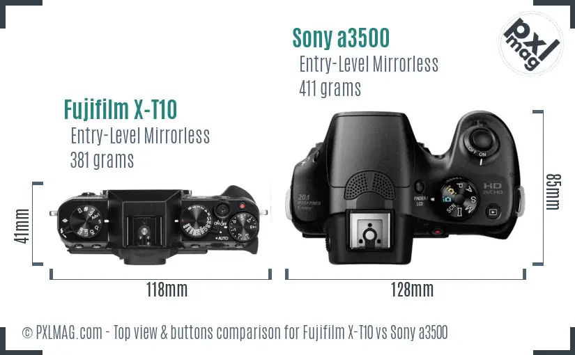 Fujifilm X-T10 vs Sony a3500 top view buttons comparison