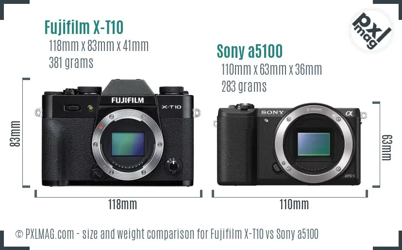 Fujifilm X-T10 vs Sony a5100 size comparison