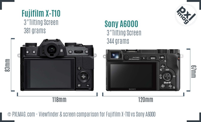 Fujifilm X-T10 vs Sony A6000 Screen and Viewfinder comparison