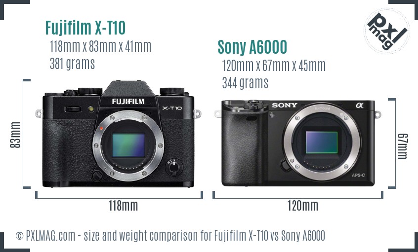 Fujifilm X-T10 vs Sony A6000 size comparison