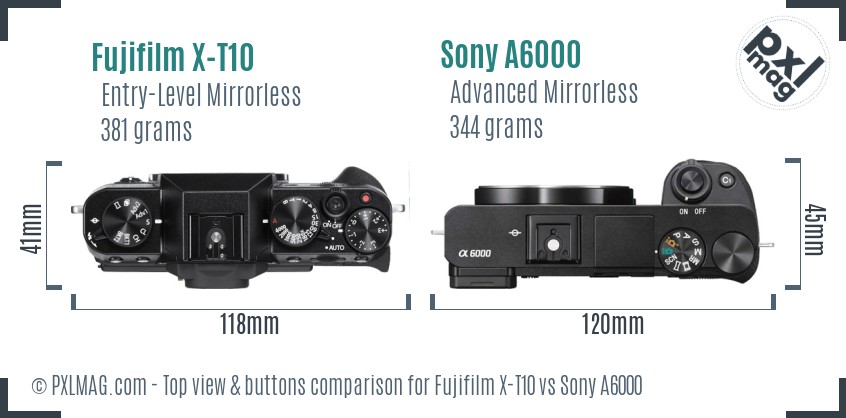 Fujifilm X-T10 vs Sony A6000 top view buttons comparison