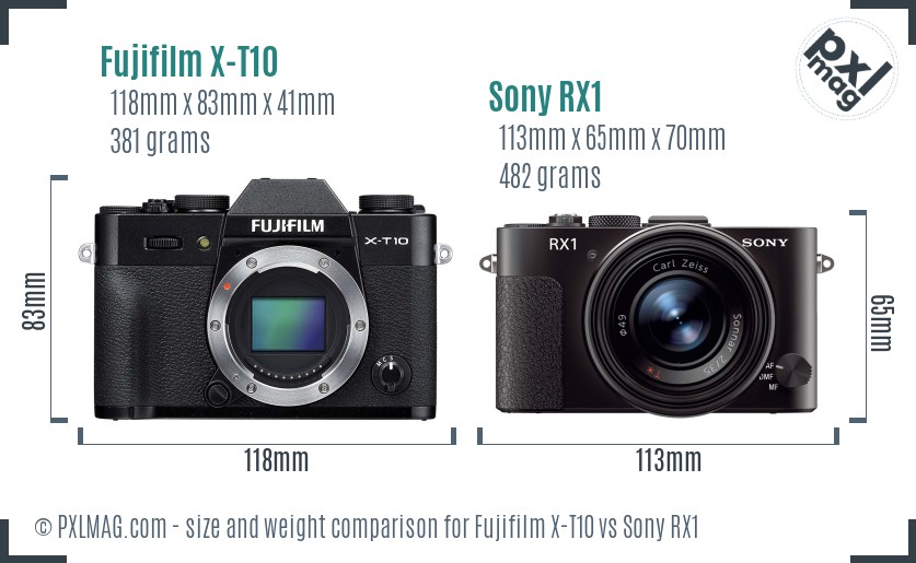 Fujifilm X-T10 vs Sony RX1 size comparison